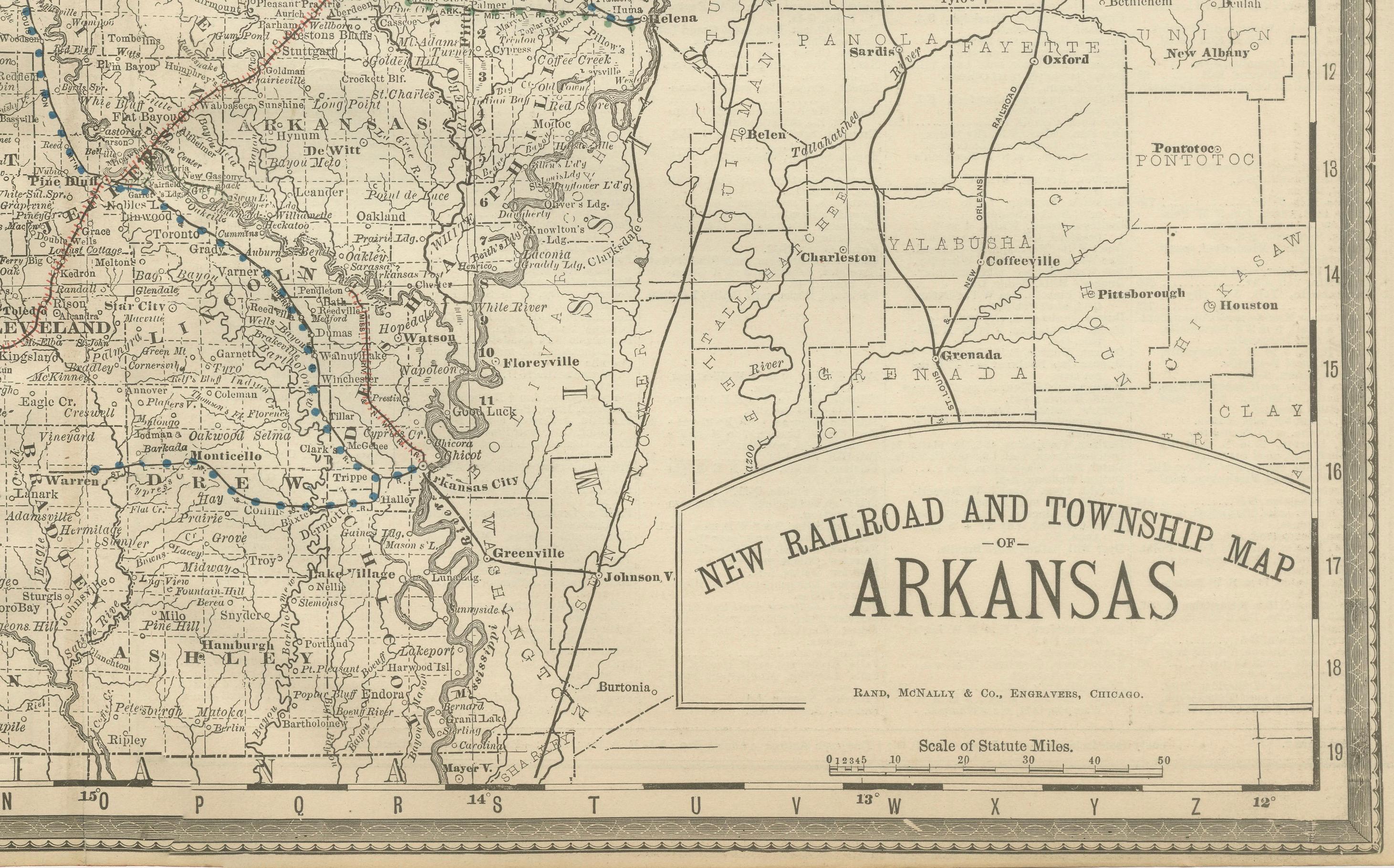 Mappa antica dell'Arkansas 1888 - Lo Stato naturale, ferrovie e città in vendita 3