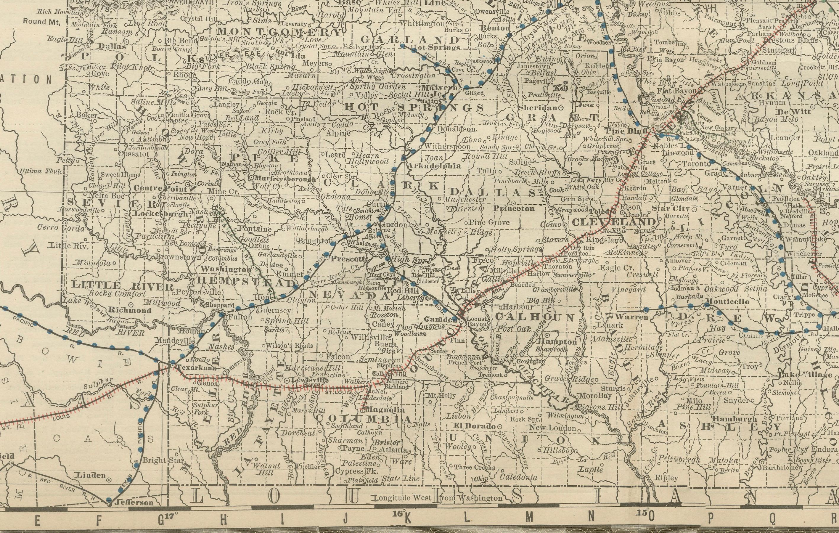 Mappa antica dell'Arkansas 1888 - Lo Stato naturale, ferrovie e città in vendita 2