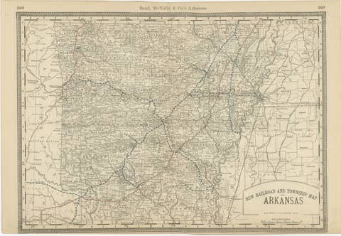 Antique Map of Arkansas 1888 – The Natural State, Railroads & Cities