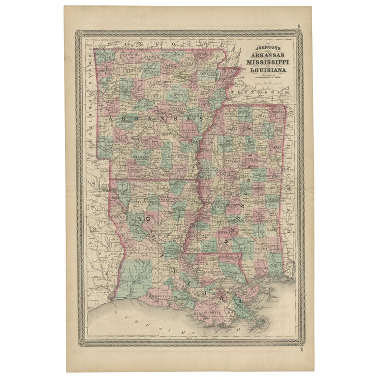 Antique Map of Louisiana Mississippi and Arkansas 1863 8 X 