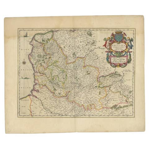 Antique Map of Artois in the North of France by Famous Mapmaker Blaeu, c.1640