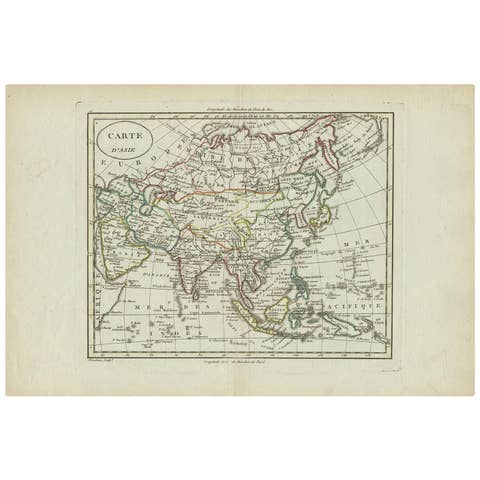 Antique Map of Asia by Alexandre Blondeau, Paper Print, Circa 1800