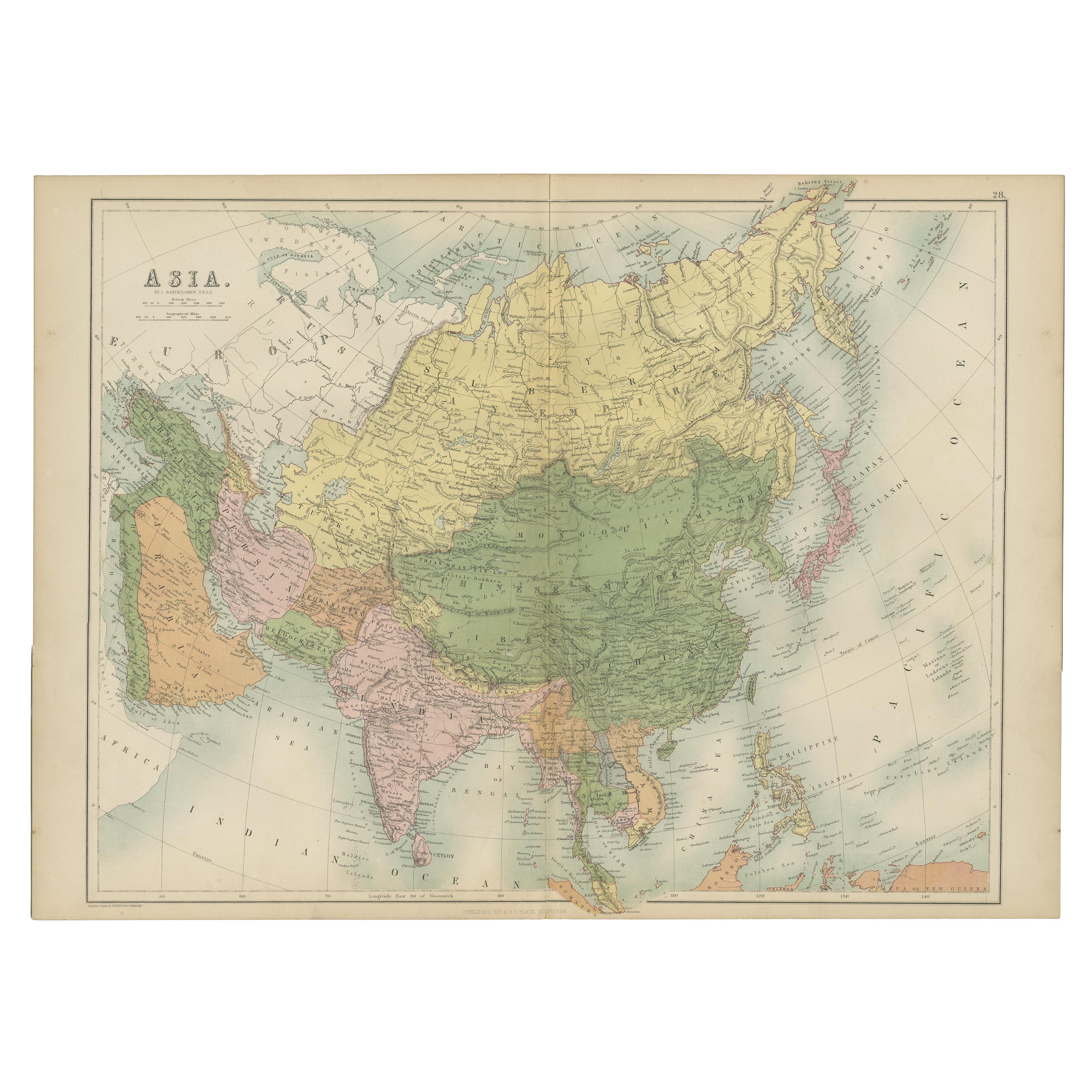 Antique Map of Asia by A & C, Black, 1870