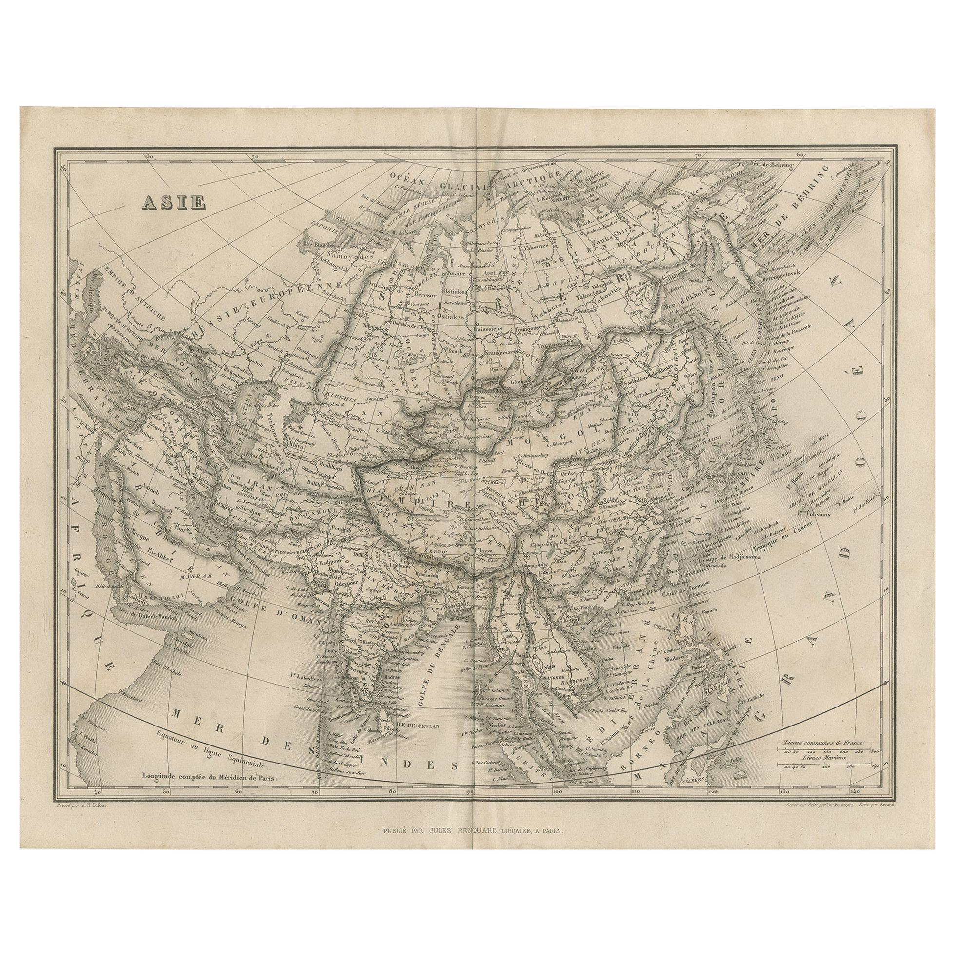 Antique Map of Asia by Balbi '1847' For Sale