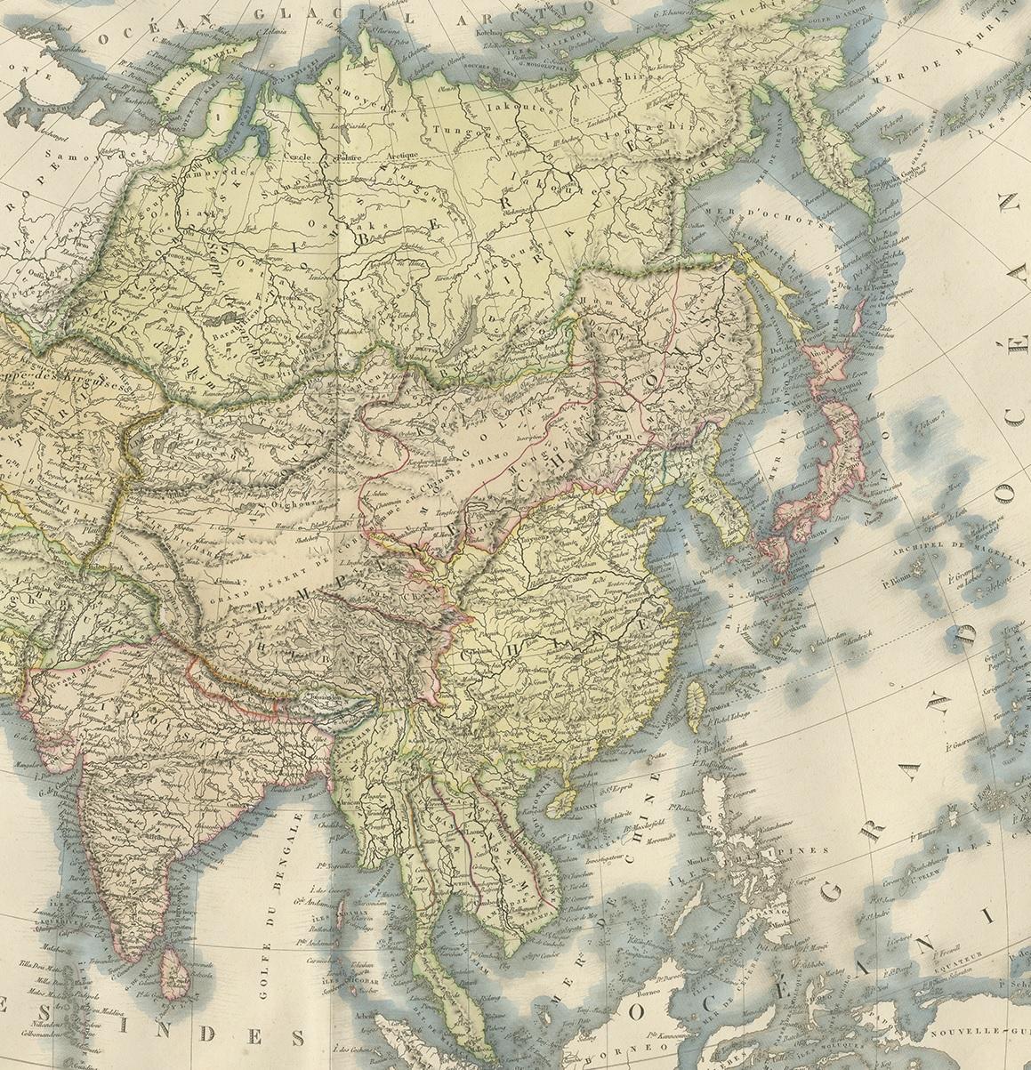XIXe siècle Carte ancienne d'Asie par Bru '1820' en vente
