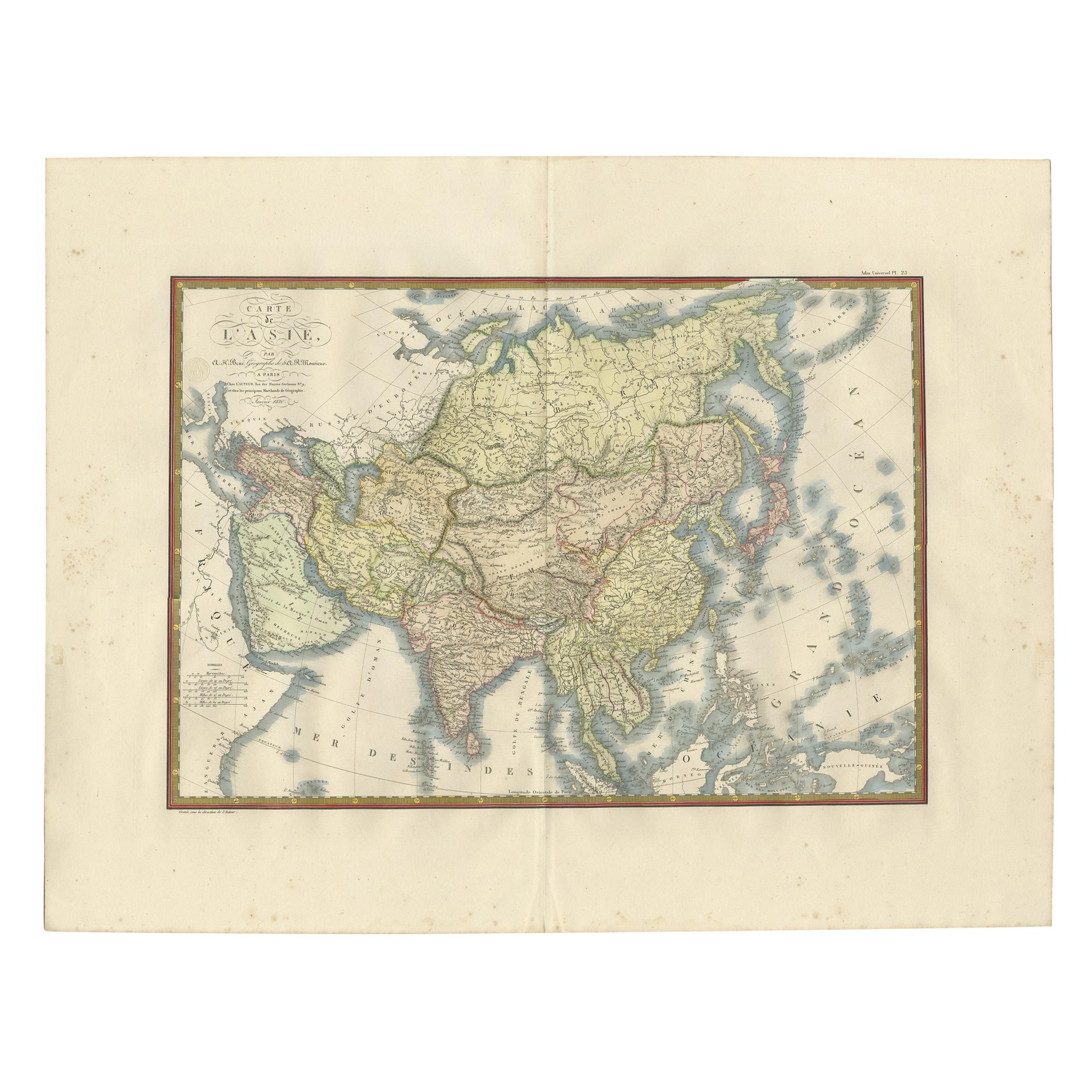 Carte ancienne d'Asie par Bru '1820' en vente