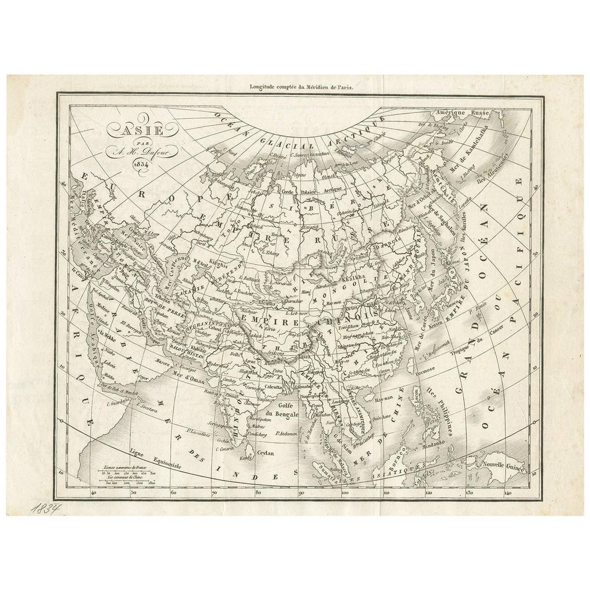 Antique Map of Asia by Dufour, circa 1834