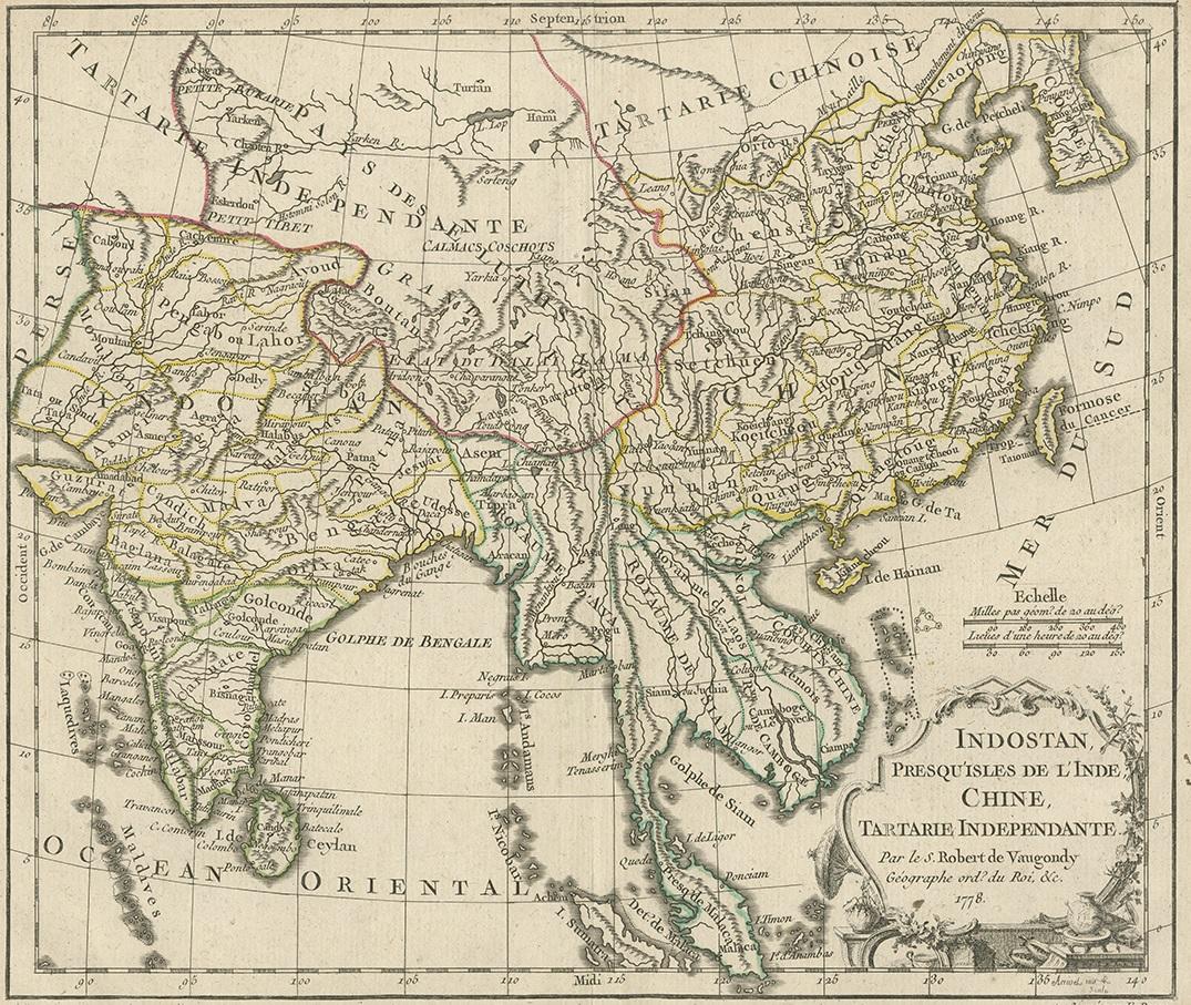 French Antique Map of Asia by Dussy, 1778 For Sale