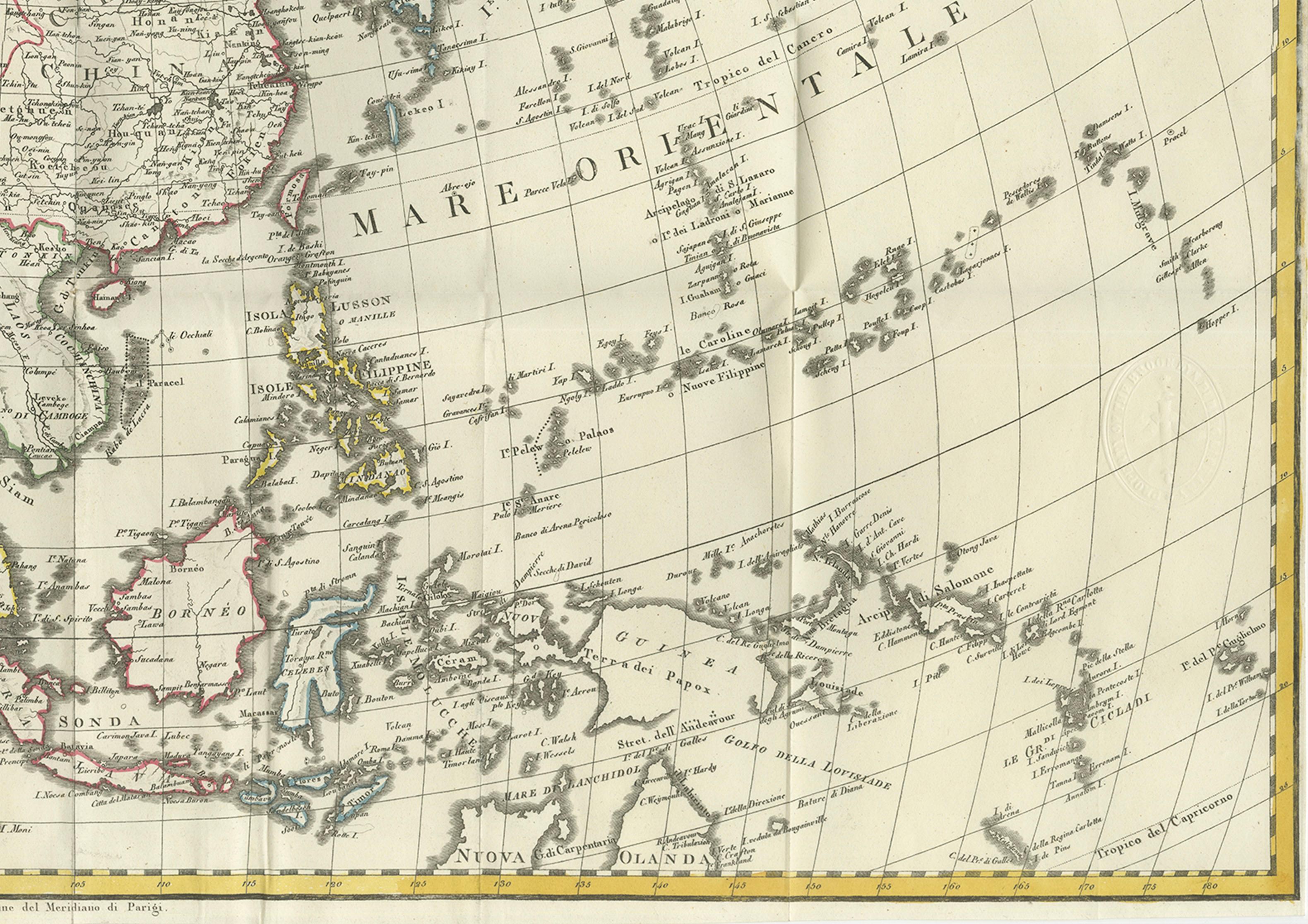 Antique Map of Asia by Jules Ferrario, Paper Print, Early 19th Century