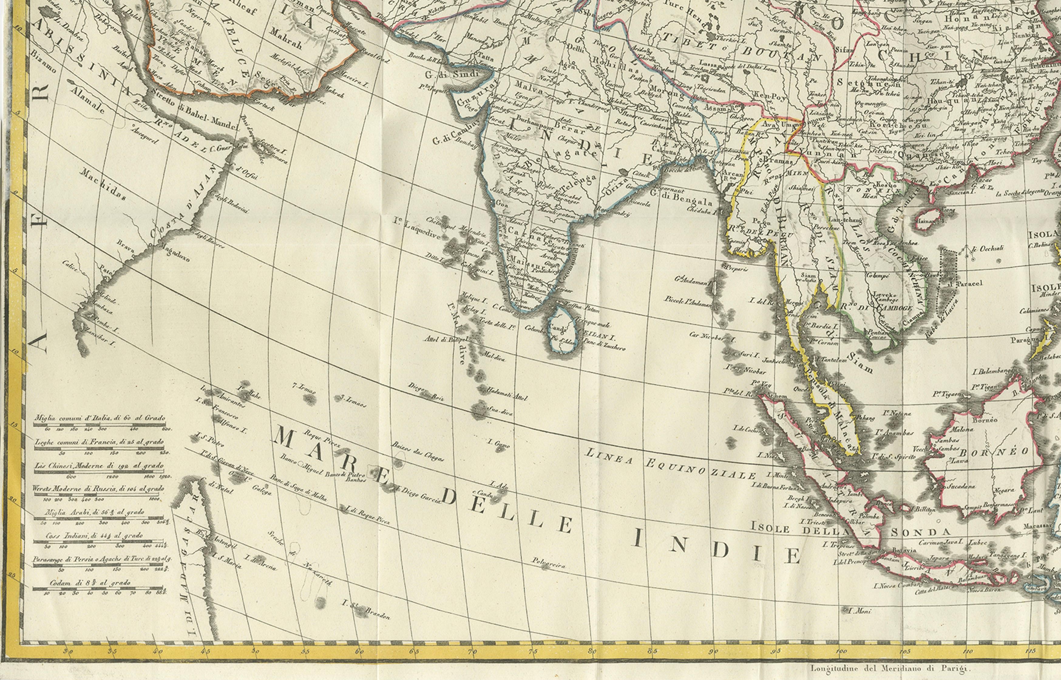 Antique Map of Asia by Jules Ferrario, Paper Print, Early 19th Century