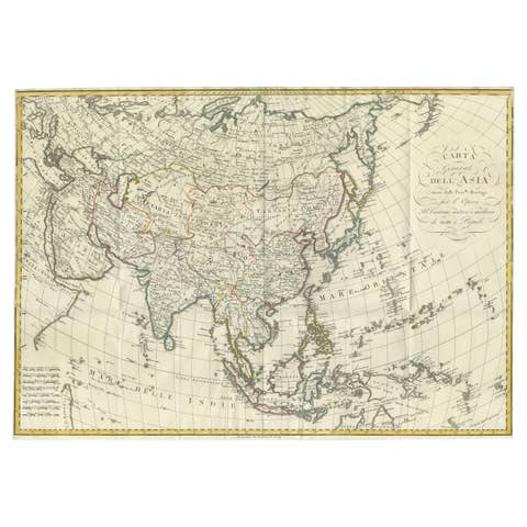 Antique Map of Asia by Jules Ferrario, Paper Print, Early 19th Century