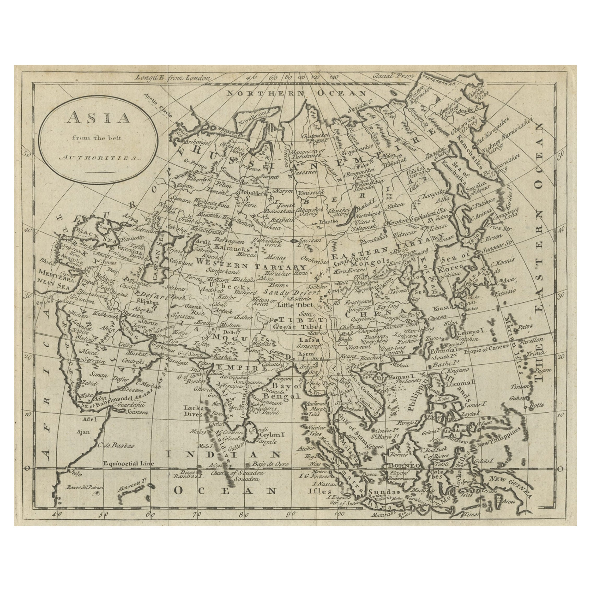 Mapa antiguo de Asia por Guthrie, 1787