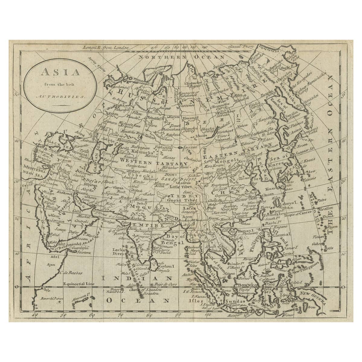 Antique Map of Asia by Guthrie, 1787