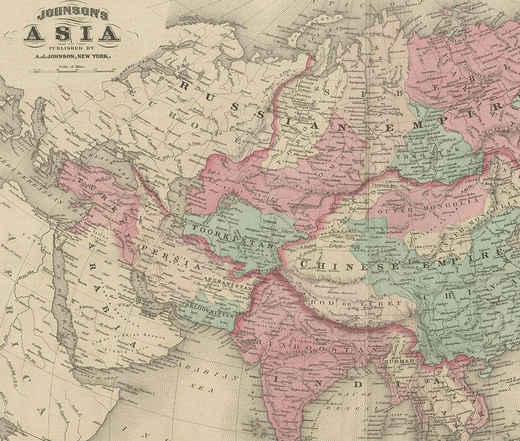 Antique Map of Asia by Johnson, 1872