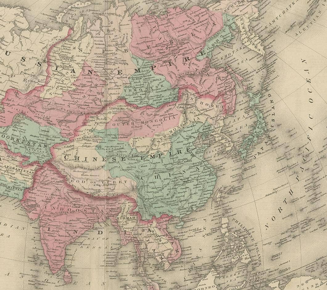 Antique Map of Asia by Johnson, 1872