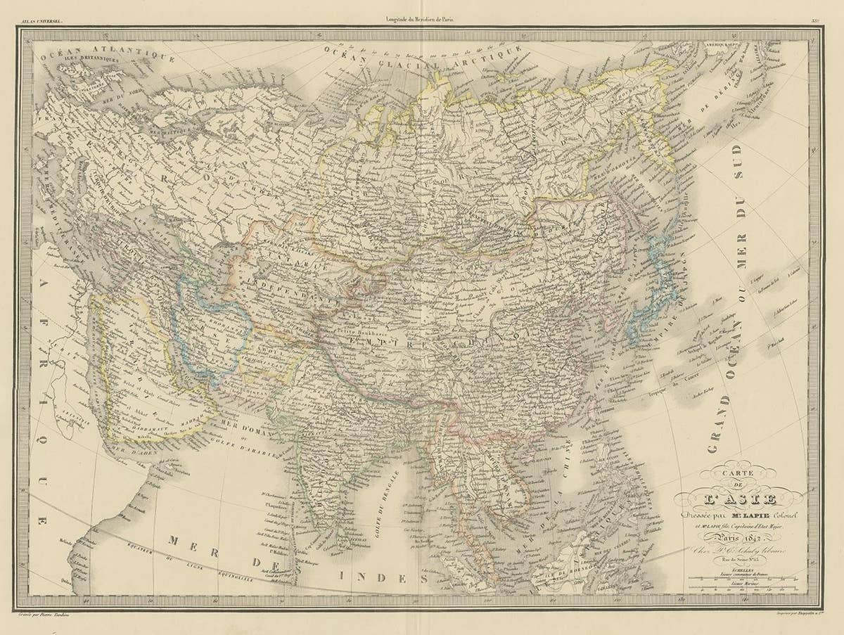 Antique Map of Asia by Lapie, 1842