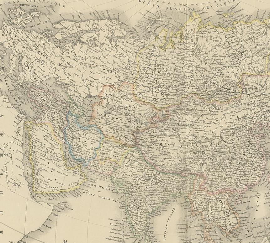 Carte ancienne de l'Asie par Lapie:: 1842 Bon état - En vente à Langweer, NL