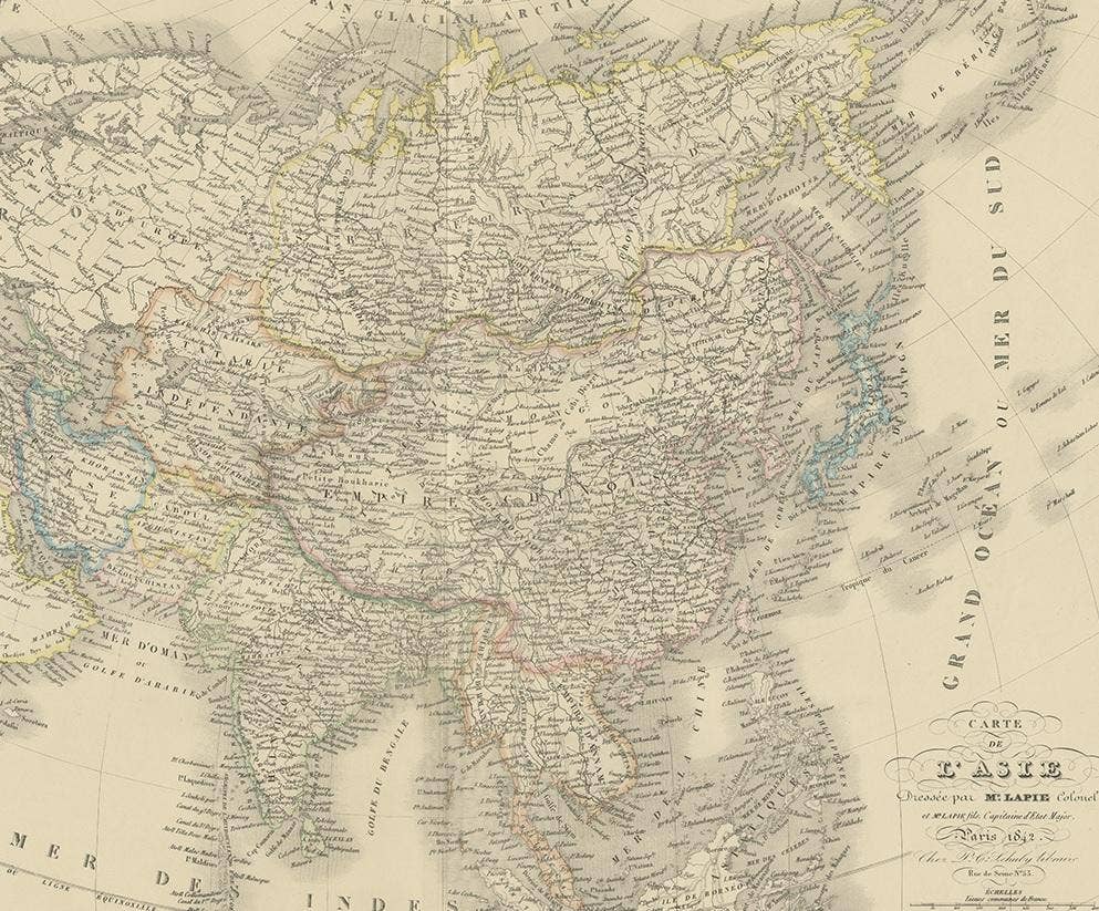 Antique Map of Asia by Lapie, 1842