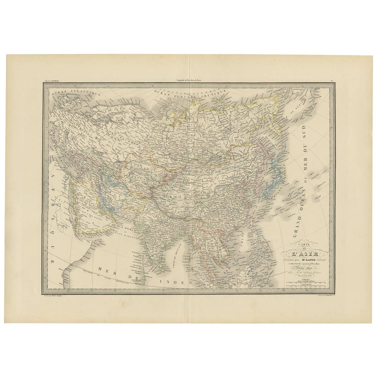 Antique Map of Asia by Lapie, 1842