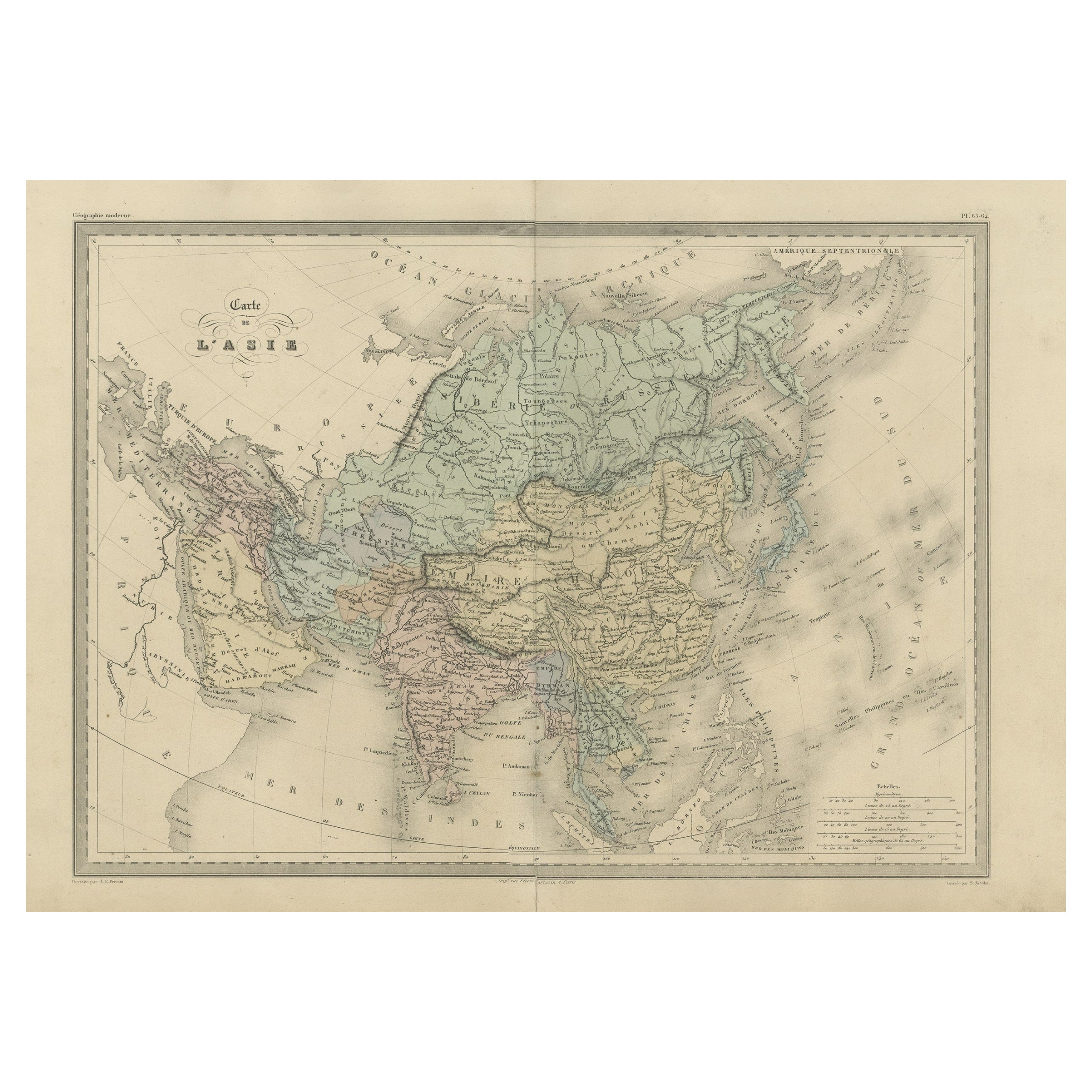Carte ancienne d'Asie par Malte-Brun, 1880