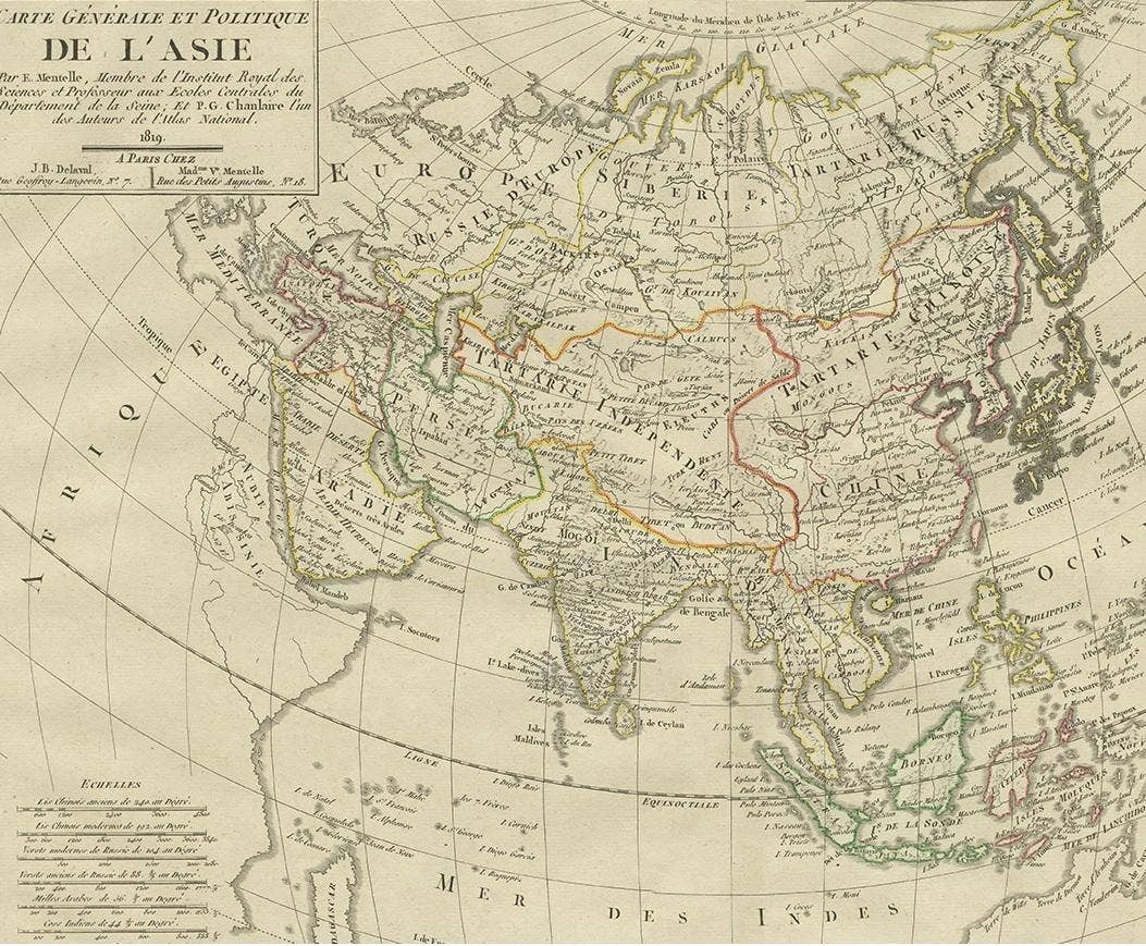 Antique Map of Asia by Mentelle, 1819