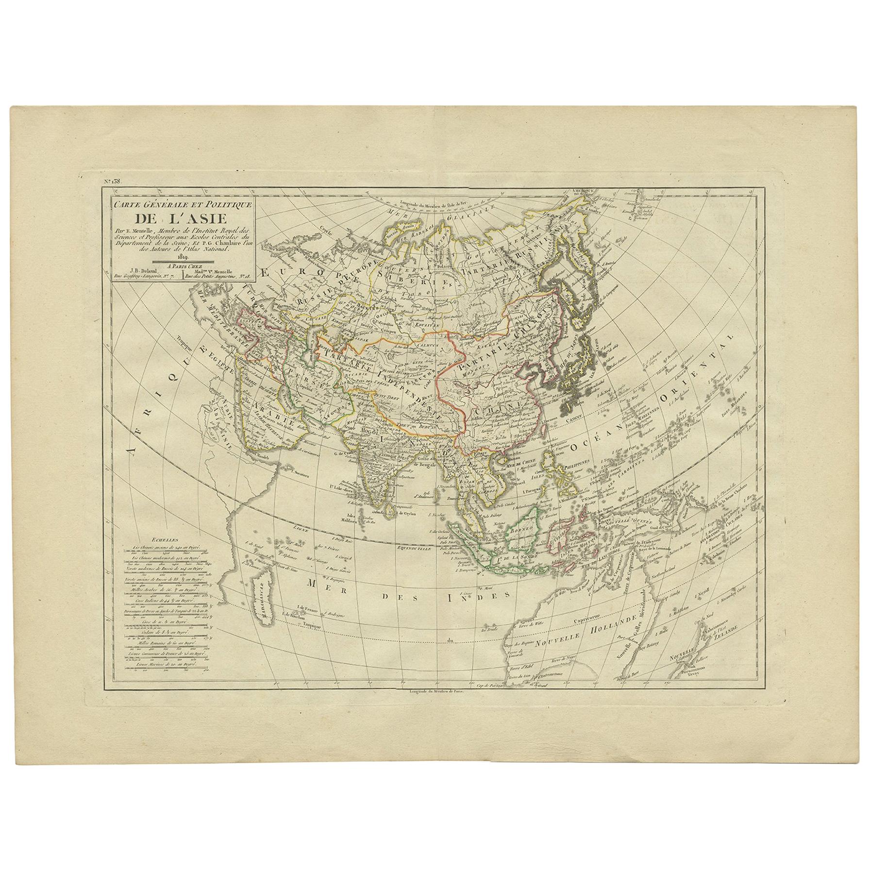 Antique Map of Asia by Mentelle '1819' For Sale