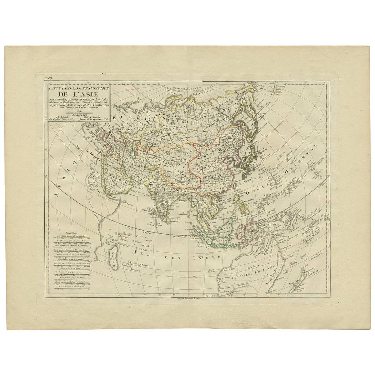 Antique Map of Asia by Mentelle, 1819
