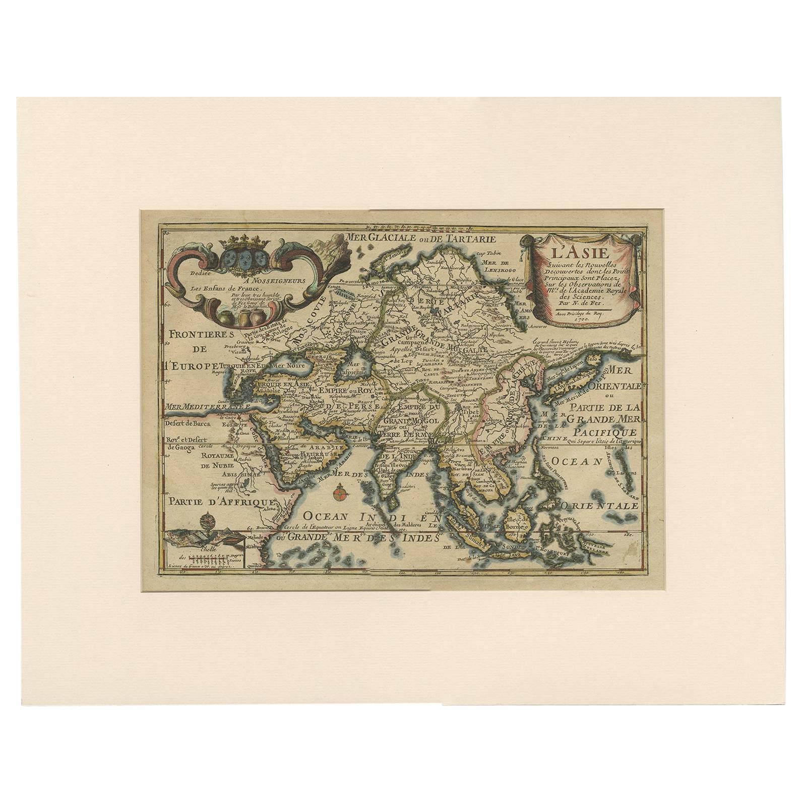 Carte ancienne d'Asie par N. de Fer, 1700