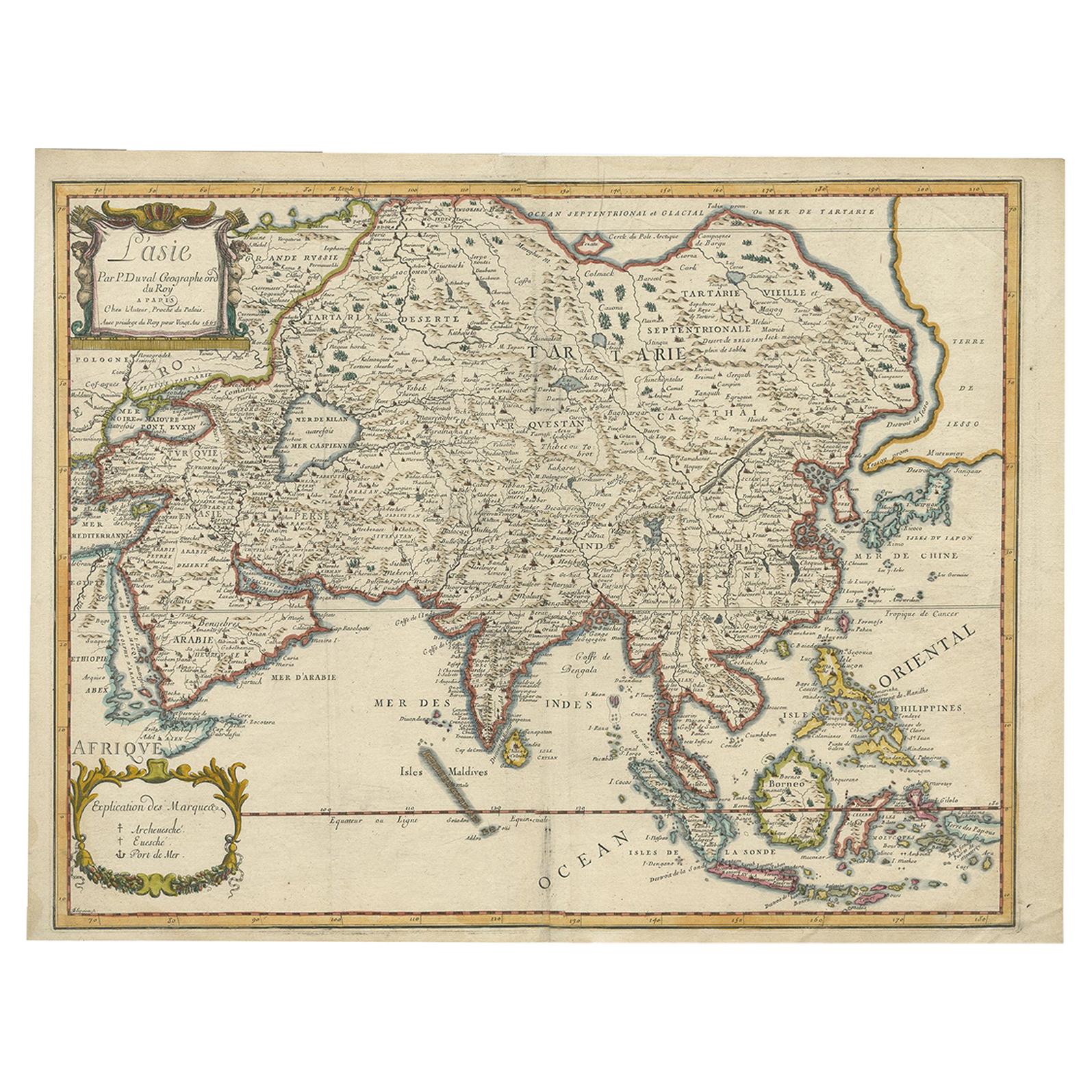 Antique Map of Asia by Pierre du Val, '1663' For Sale