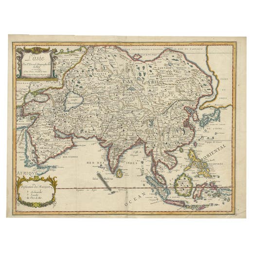 Antique Duval Map of East Asia with China, Japan, Korea and the Great Wall, 1663