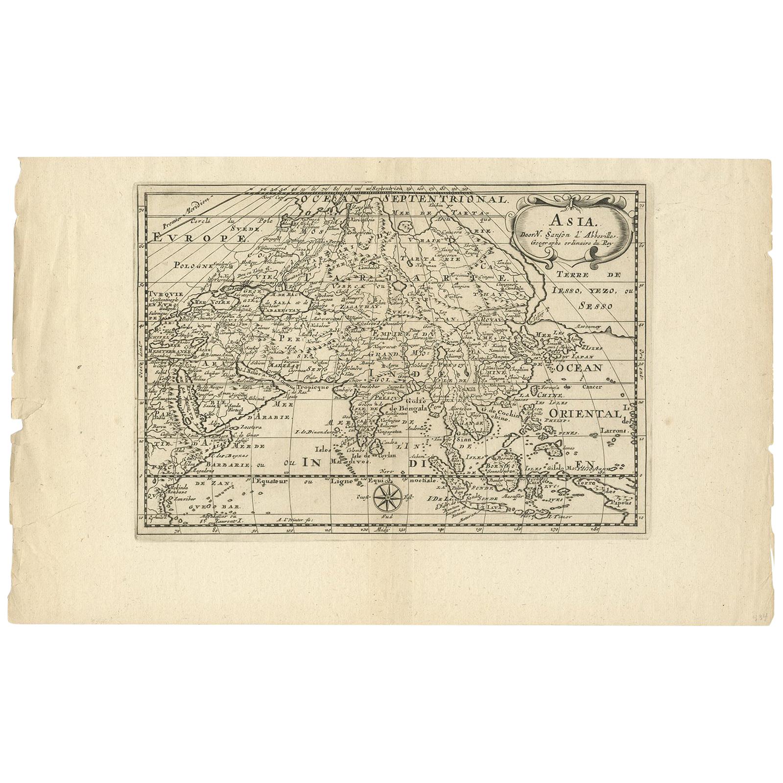 Carte ancienne d'Asie par Sanson, datant d'environ 1705