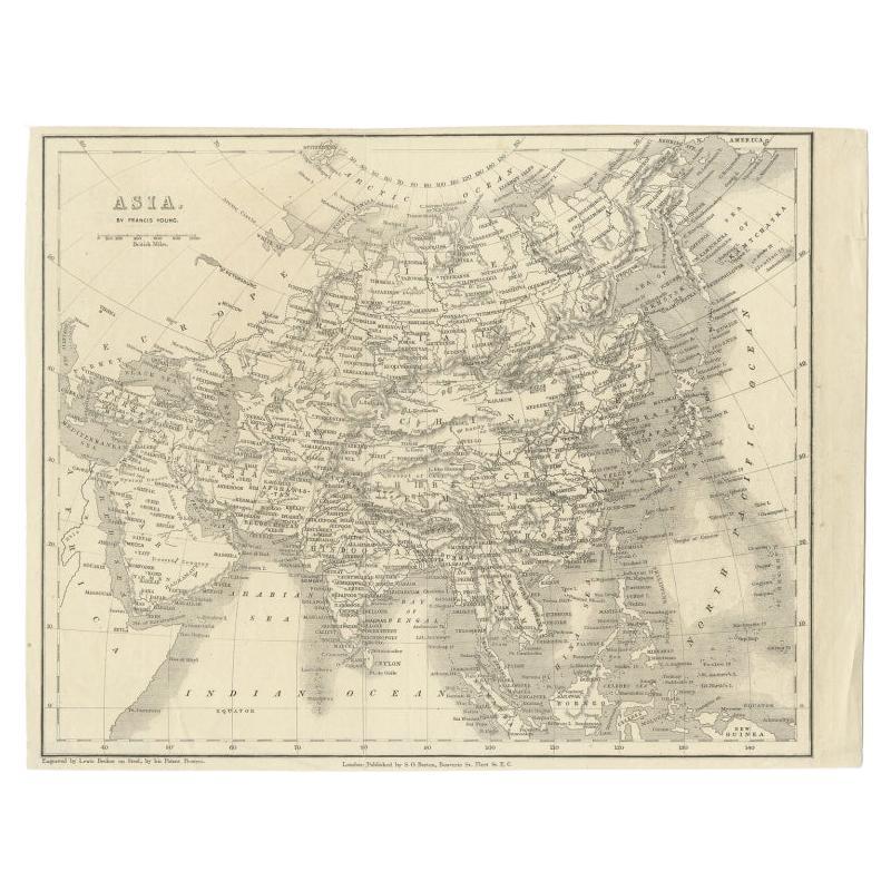 Antique map titled 'Asia'. Steel engraved map of Asia by Francis Young. 

Artists and Engravers: Engraved by Lewis Becker. Published by S.O. Beeton.

We sell original antique maps to collectors, historians, educators and interior decorators all over