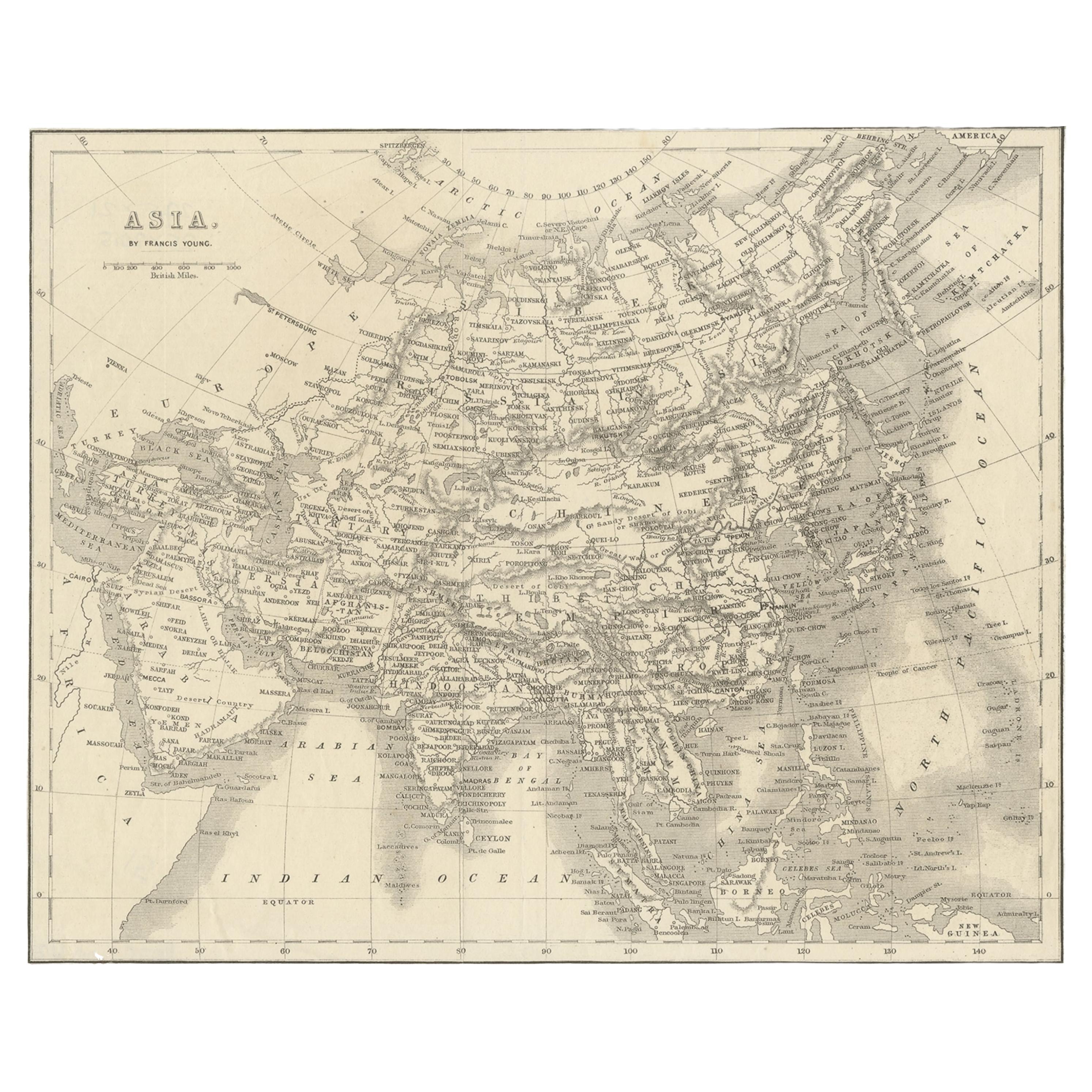 Carte ancienne d'Asie par Young, vers 1860 en vente
