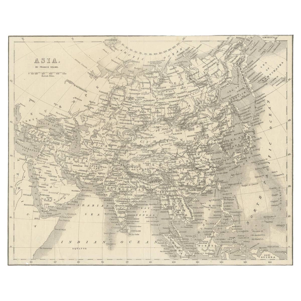 Antique Map of Asia by Young, c.1860