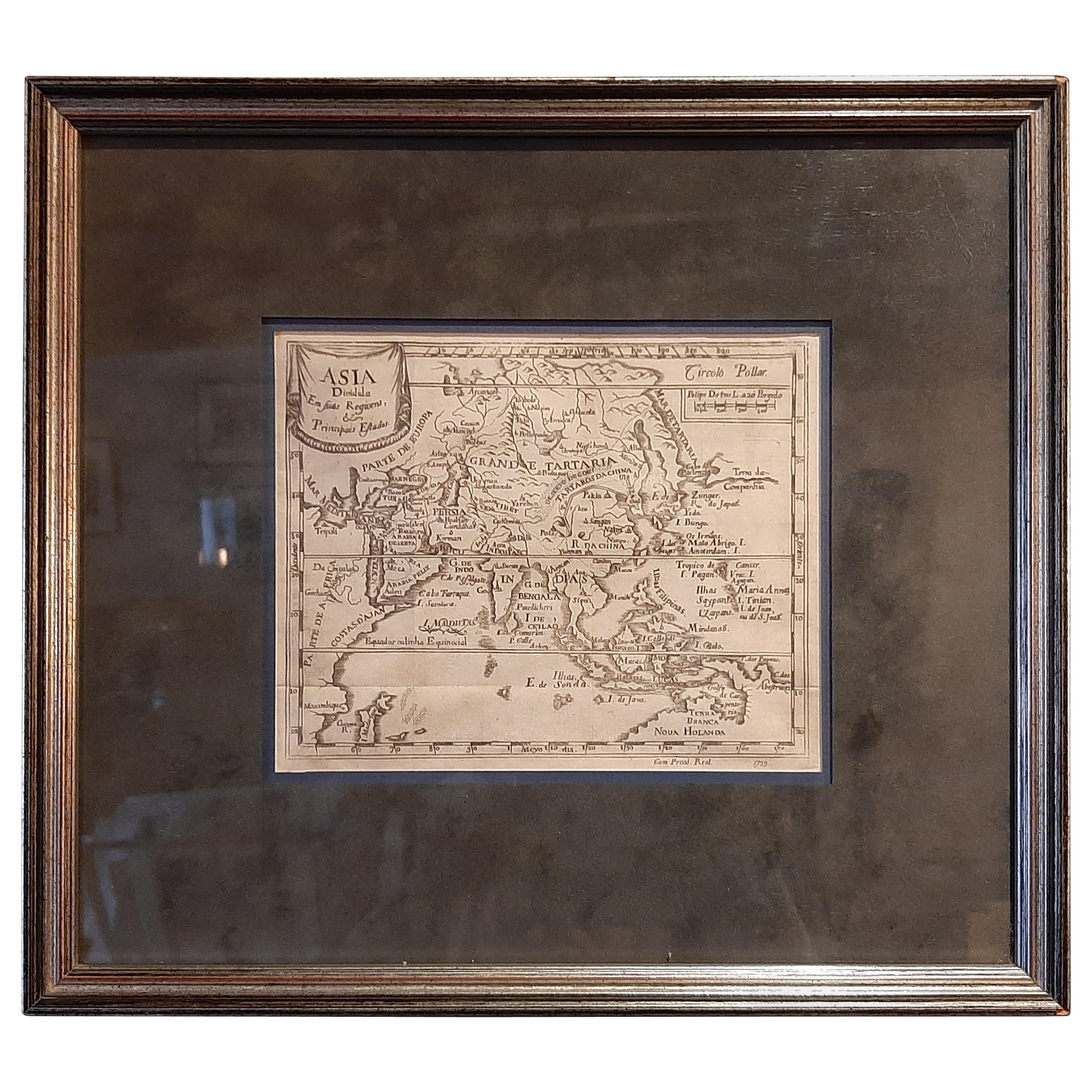 Antique Map of Asia 'in Frame, circa 1739'