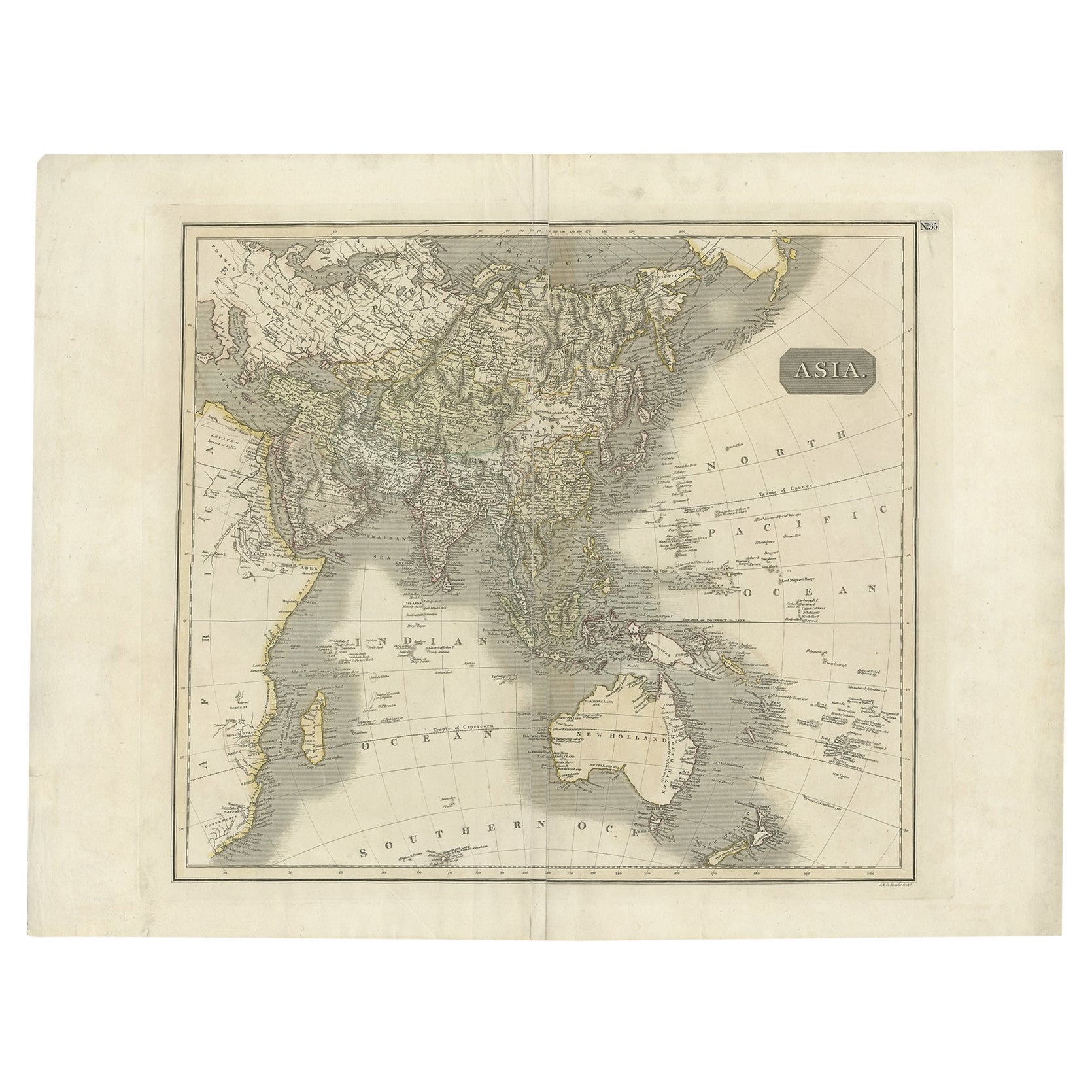 Carte ancienne d'Asie représentant l'Asie et l'Australie, vers 1814