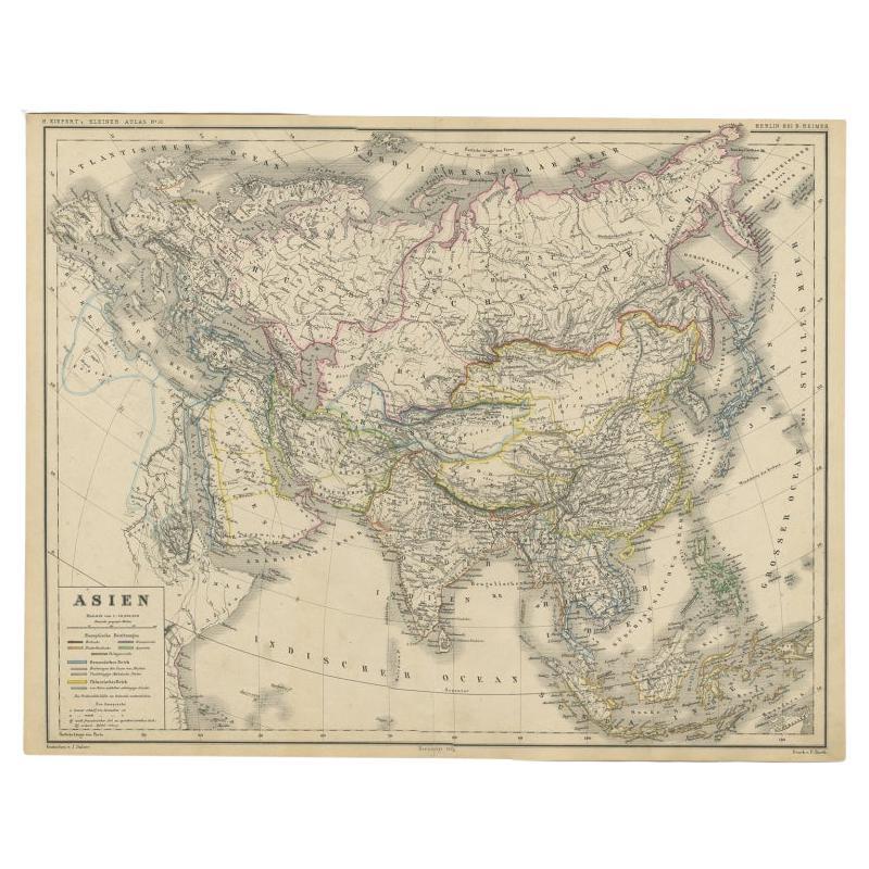 Antike Karte von Asien aus einem Atlas der deutschen Schule, um 1870