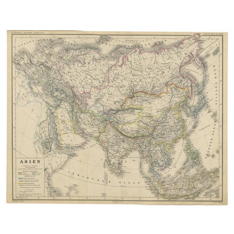 Antique Map of Asia from a German School Atlas, c.1870 For Sale at 1stDibs