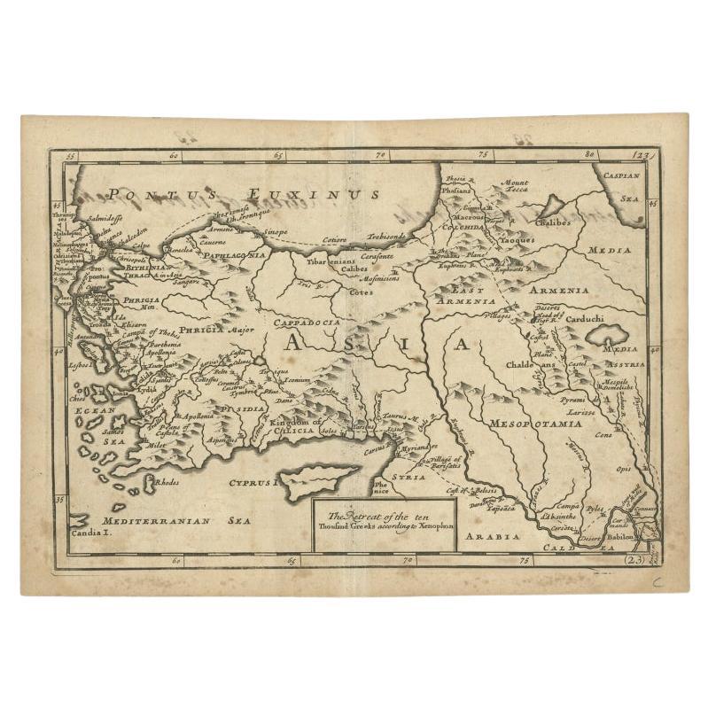 Antike Karte von Kleinasien, Route of the Retreat of Ten Thousand Greeks, um 1720 im Angebot