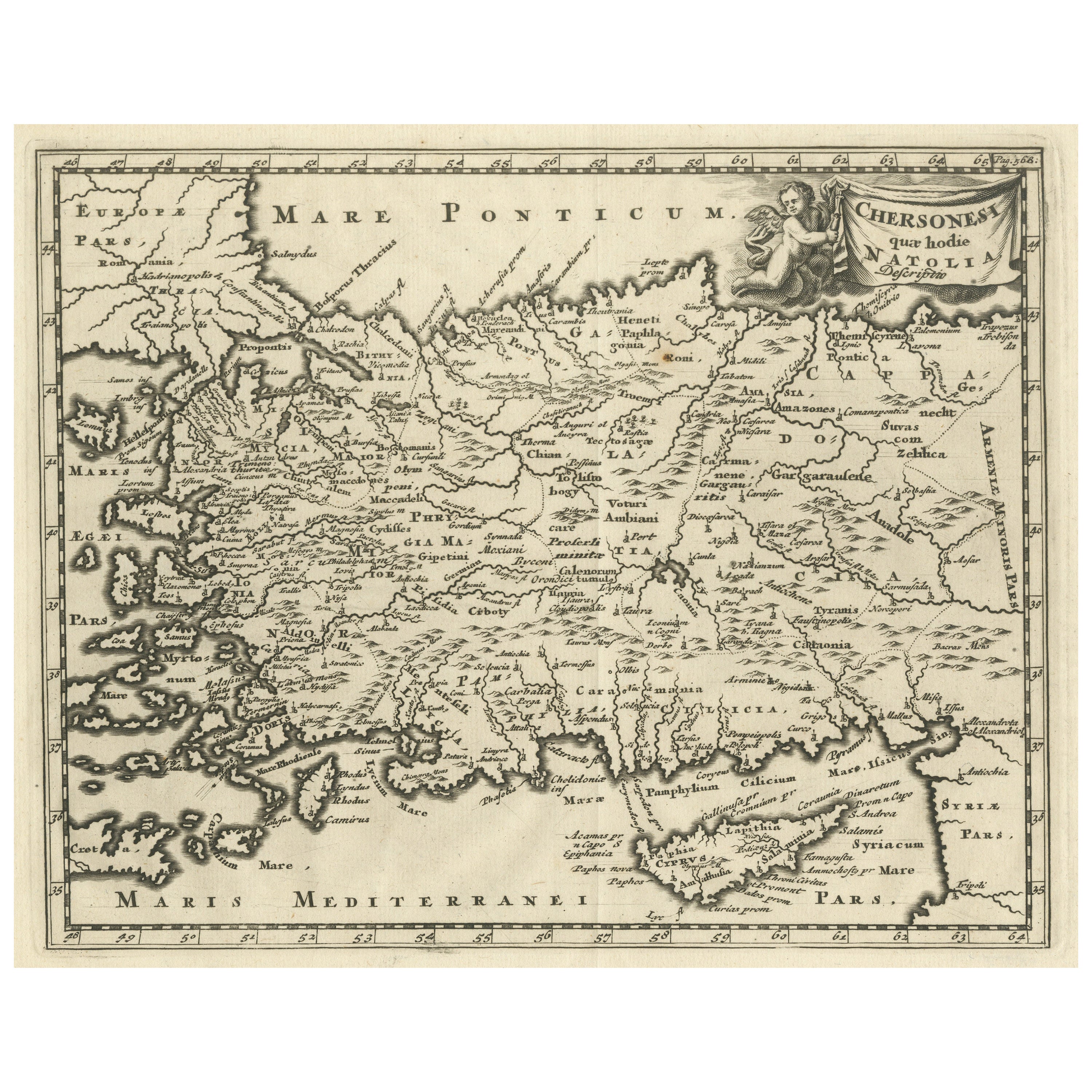 Carte ancienne d'Asie mineure, y compris une partie de l' Archipelago grec et de la Cyprus