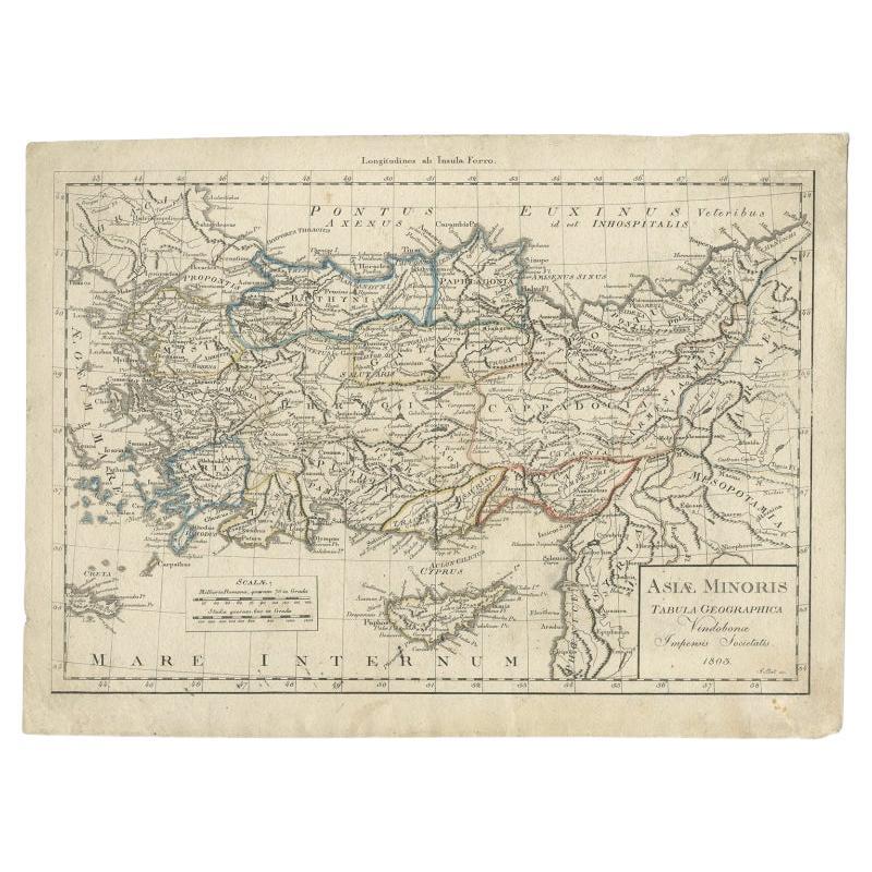 Antique map titled 'Asiae Minoris Tabula Geographica'. Uncommon antique map of Asia minor, comprising most of what is present-day Turkey. Source unknown, to be determined.

Artists and Engravers: Engraved by J. List.

Condition: Good,