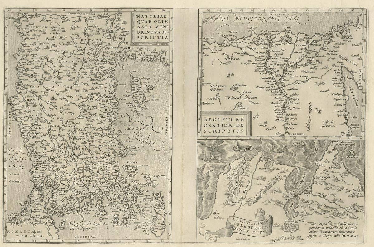 Antique Map of Asia Minor, Region of the Nile and Region of the City of Carthage