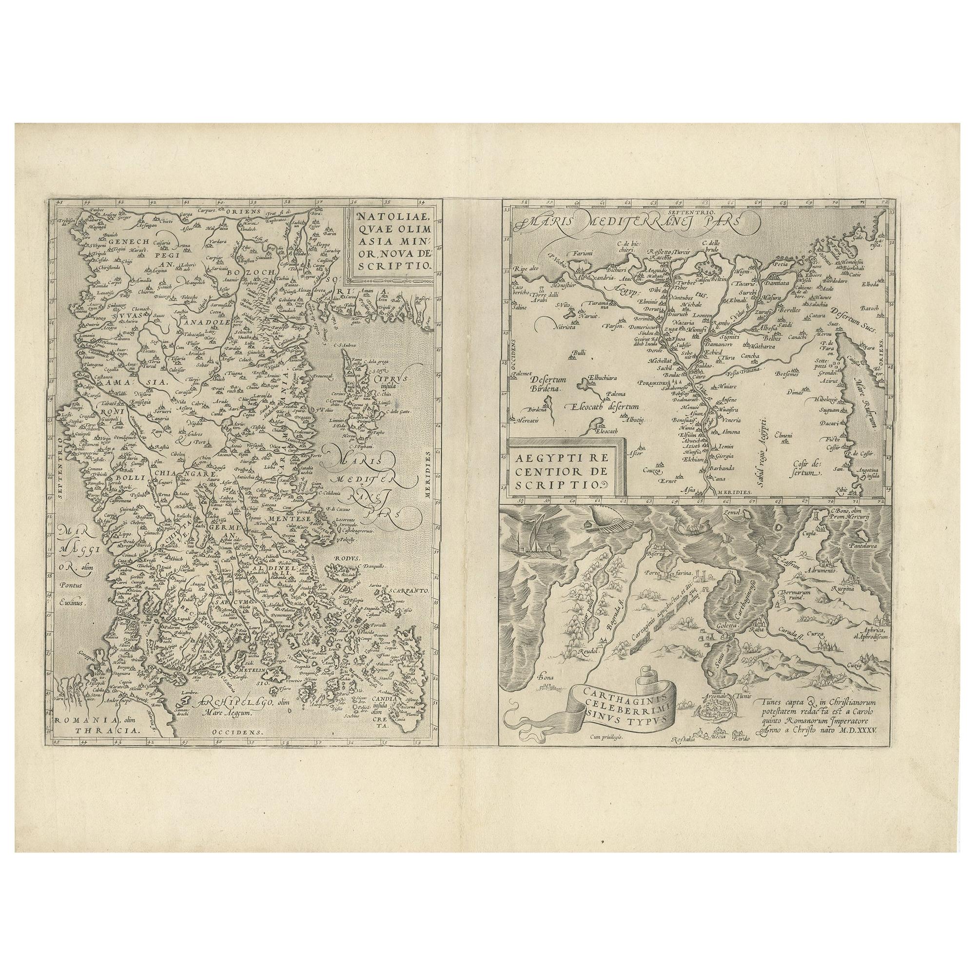 Carte ancienne d'Asie mineure, région du Nile et région de la ville de Carthage