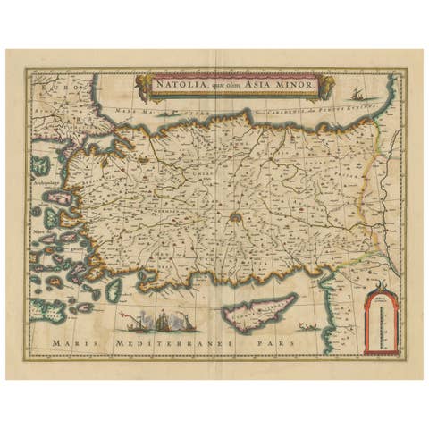 Antique Map of Asia Minor - Turkey, Cyprus and the Islands in the Aegean, c.1640