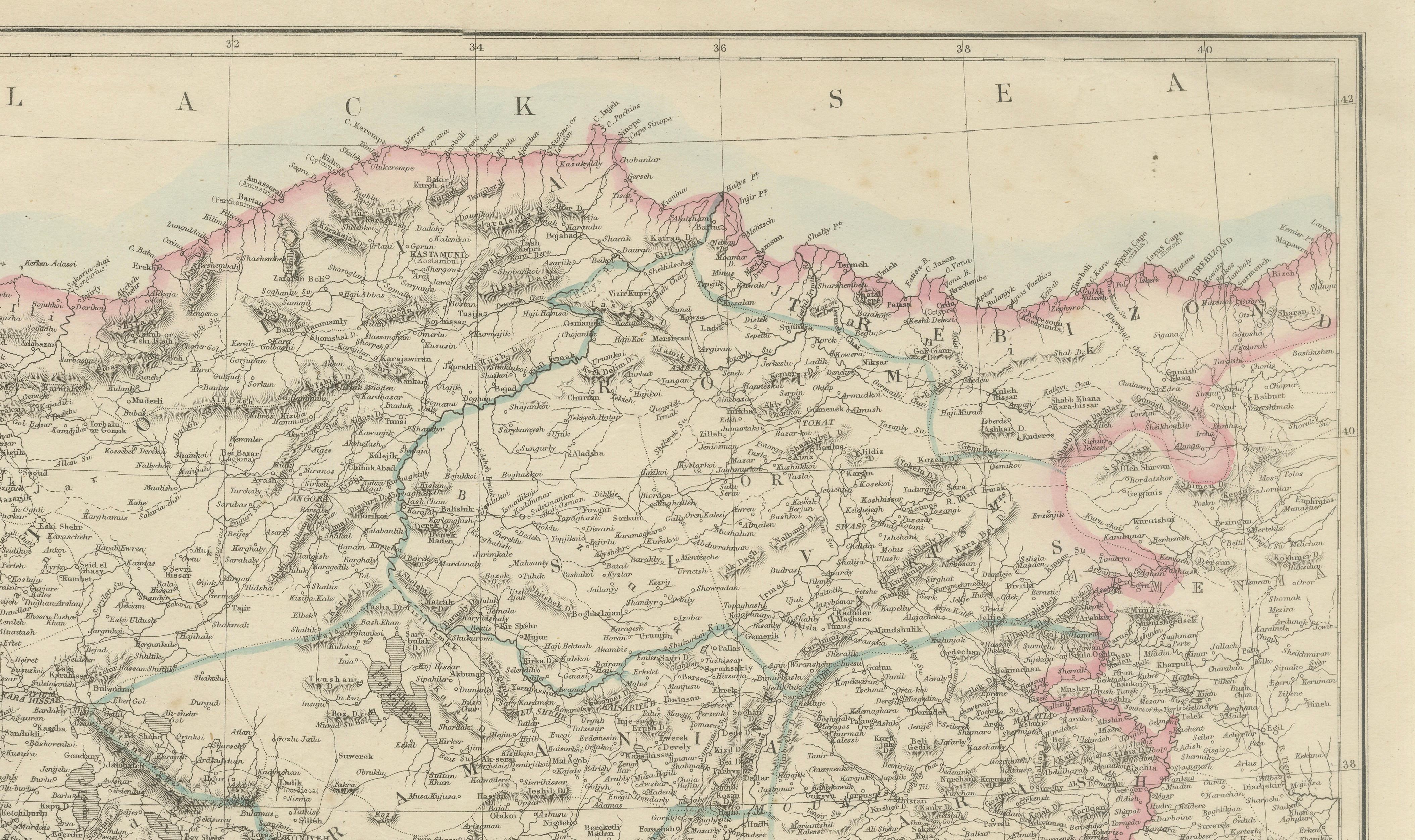 Antique Map of Asia Minor Turkey by Edward Weller, Weekly Dispatch, 1863