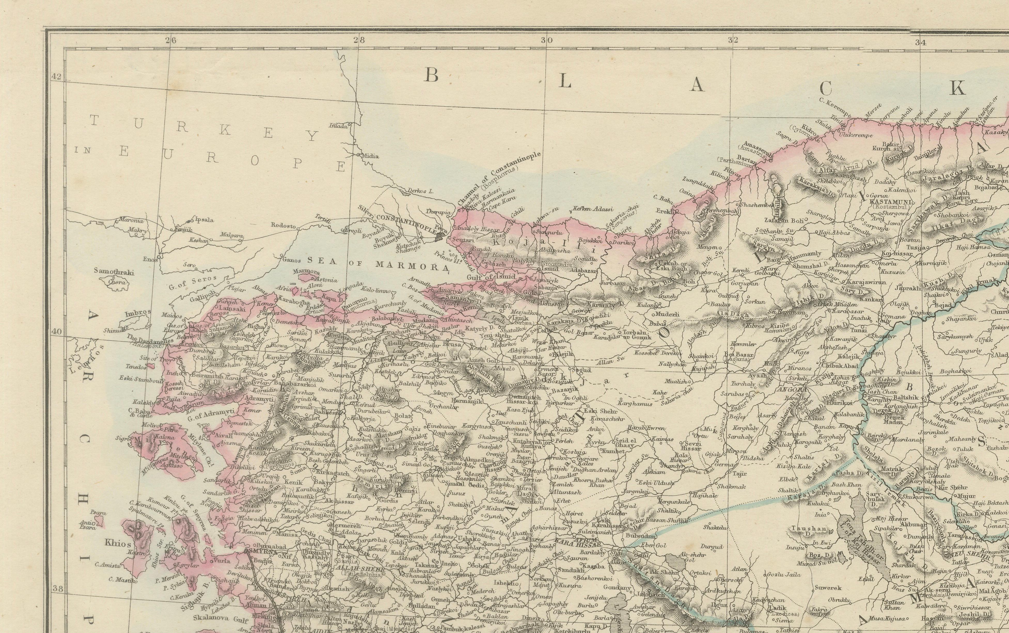 Antique Map of Asia Minor Turkey by Edward Weller, Weekly Dispatch, 1863