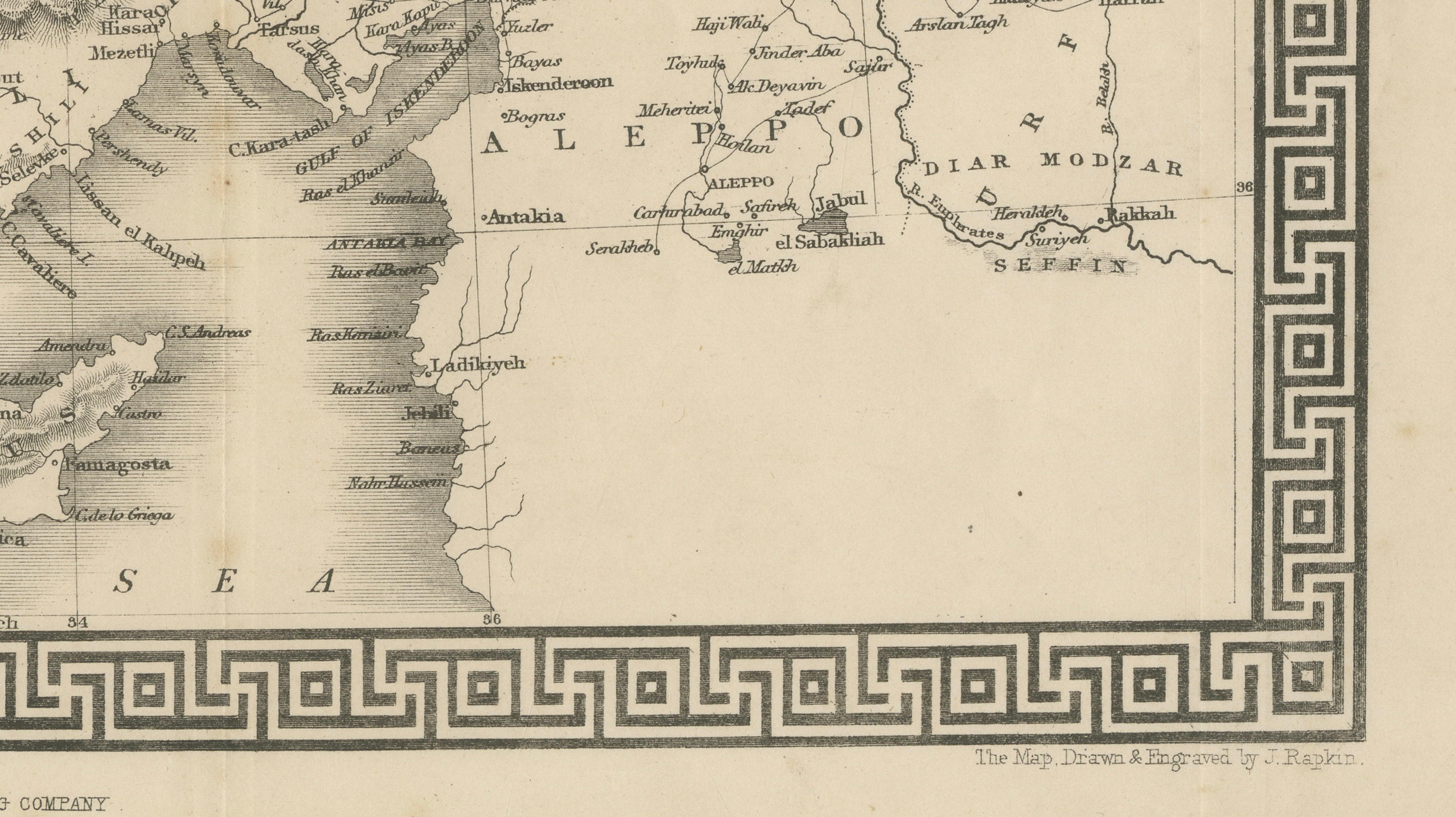 Antique Map of Asia Minor Turkey with Greek Key Border by Tallis, c.1850