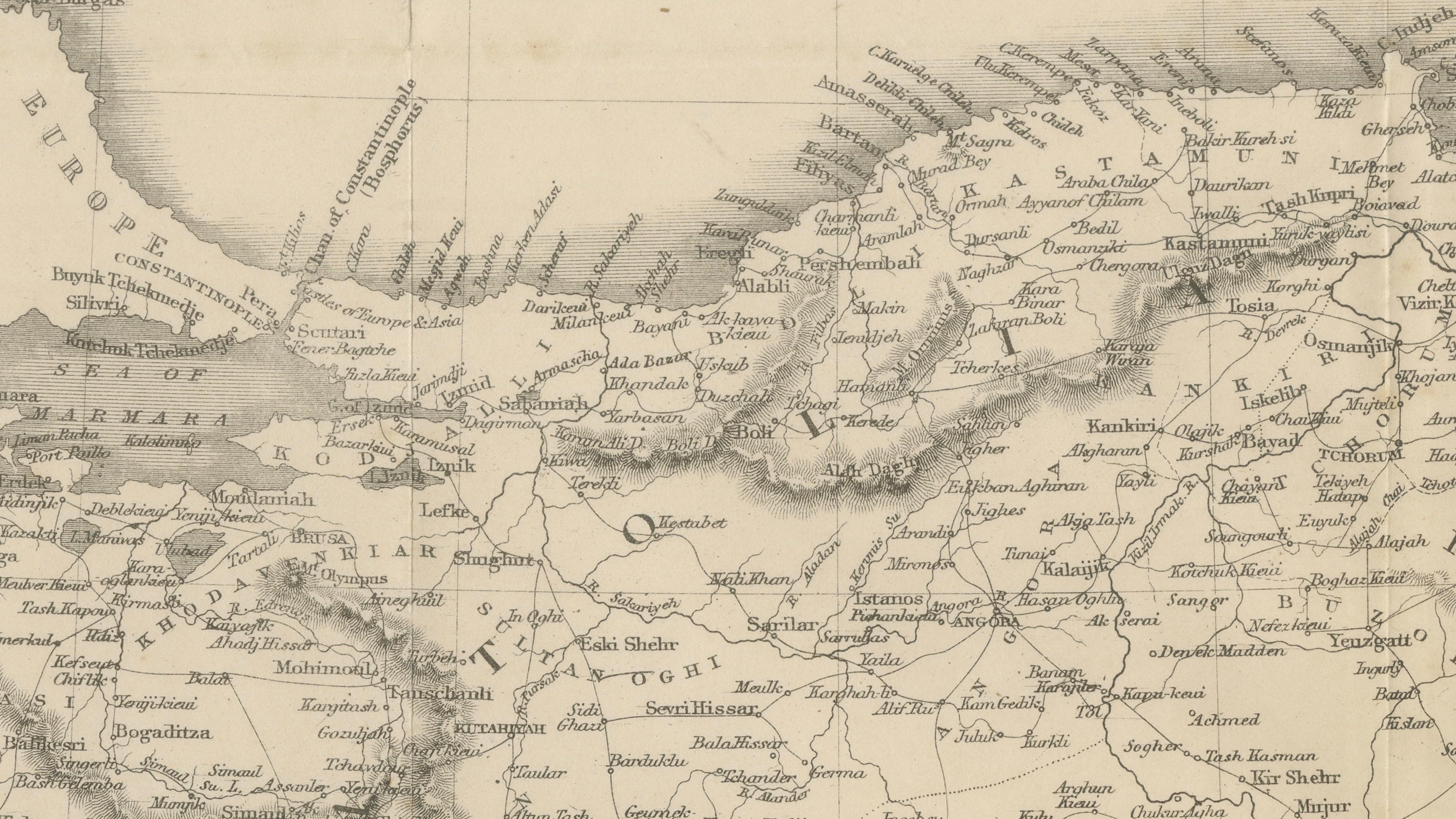 Antique Map of Asia Minor Turkey with Greek Key Border by Tallis, c.1850