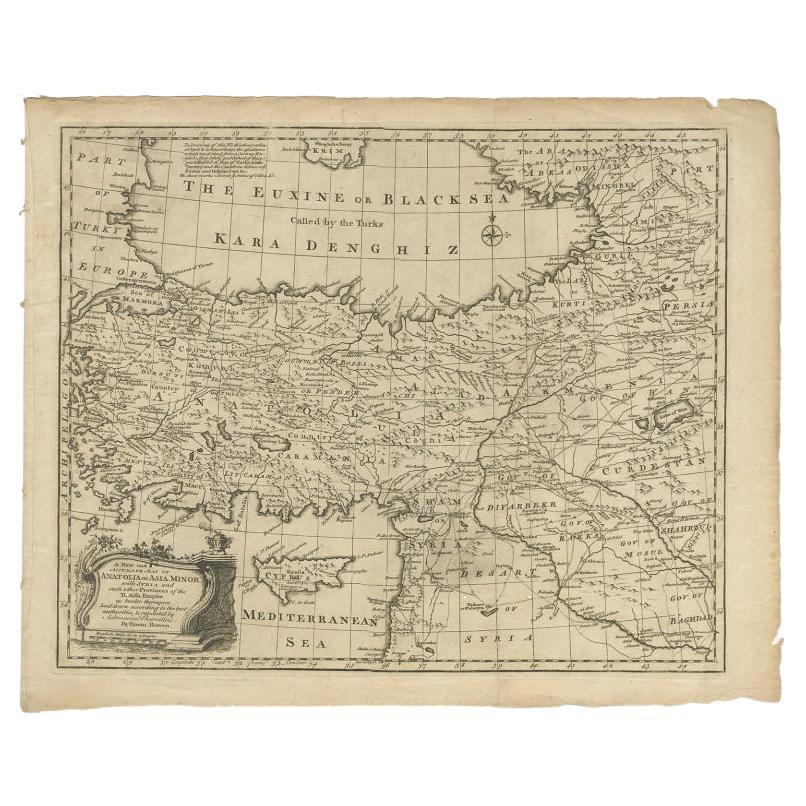 Antique map Middle East titled 'A New and accurate map of Anatolia or Asia Minor, with Syria and such other provinces of the Turkish Empire (..)'. Beautiful map of Turkey between the Black Sea and Cyprus. This map originates from 'A Complete System