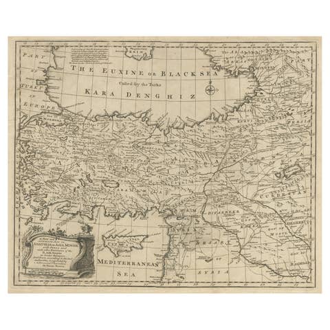Antique Map of Asia Minor with Cyprus, Syria and Turkey and the Black Sea, 1747